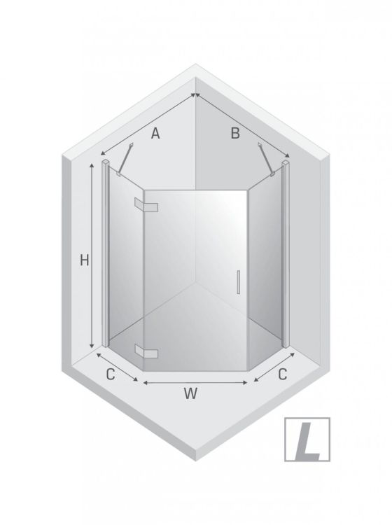 KABINA NEW AZURA BLACK 1D PIĘCIOKĄTNA L 90x90x195 CZYSTE 6mm ACTIVE SHIELD 2.0