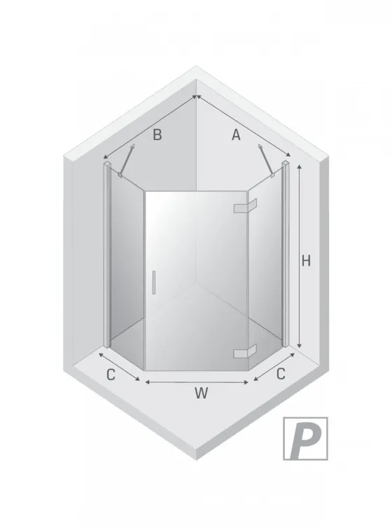 KABINA NEW AZURA BLACK 1D PIĘCIOKĄTNA P 90x90x195 CZYSTE 6mm ACTIVE SHIELD 2.0