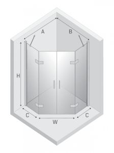 KABINA NEW AZURA BLACK 2D PIĘCIOKĄTNA  80x80x195 CZYSTE 6mm ACTIVE SHIELD 2.0