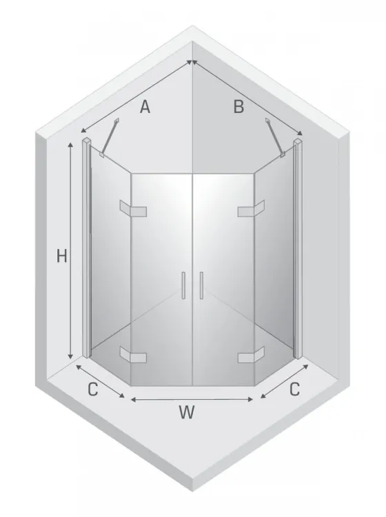 KABINA NEW AZURA BLACK 2D PIĘCIOKĄTNA  80x80x195 CZYSTE 6mm ACTIVE SHIELD 2.0