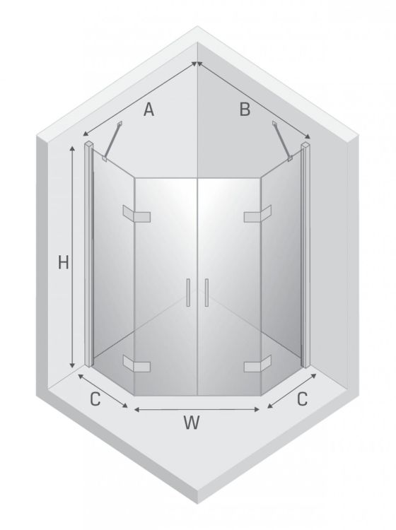 KABINA NEW AZURA BLACK 2D PIĘCIOKĄTNA  90x90x195 CZYSTE 6mm ACTIVE SHIELD 2.0