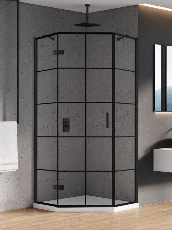 Przejdź do produktu KABINA NEW AZURA BLACK 1D PIĘCIOKĄTNA L 90x90x195 CZYSTE 6mm ACTIVE SHIELD 2.0 WZÓR KRATKA