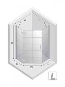 KABINA NEW AZURA BLACK 1D PIĘCIOKĄTNA L 90x90x195 CZYSTE 6mm ACTIVE SHIELD 2.0 WZÓR KRATKA
