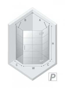 KABINA NEW AZURA BLACK 1D PIĘCIOKĄTNA P 90x90x195 CZYSTE 6mm ACTIVE SHIELD 2.0 WZÓR KRATKA