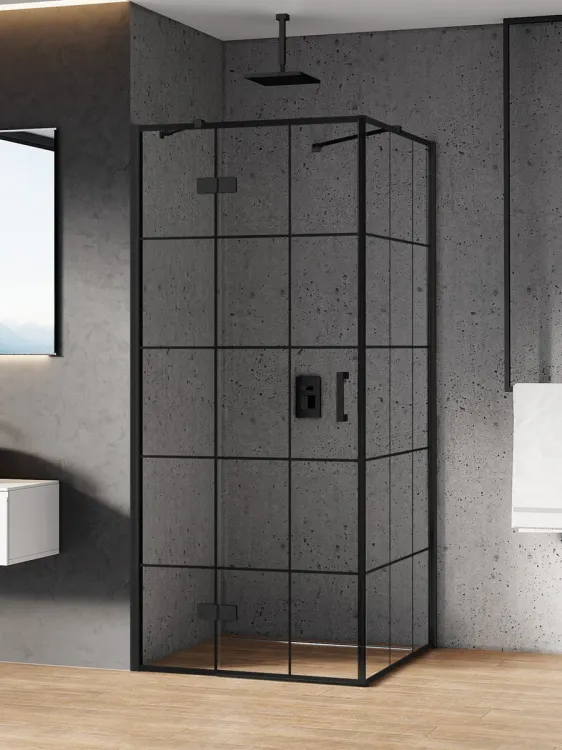 KABINA NEW RENOMA BLACK 1D KWADRATOWA L 90x90x195 CZYSTE 6mm ACTIVE SHIELD 2.0 WZÓR KRATKA