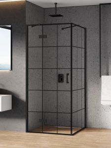 KABINA NEW RENOMA BLACK 1D PROSTOKĄTNA L 100x90x195 CZYSTE 6mm ACTIVE SHIELD 2.0 WZÓR KRATKA
