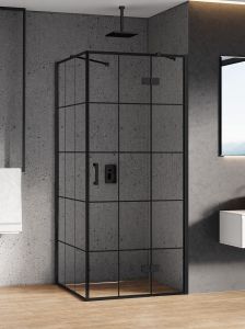 KABINA NEW RENOMA BLACK 1D PROSTOKĄTNA P 120x80x195 CZYSTE 6mm ACTIVE SHIELD 2.0 WZÓR KRATKA
