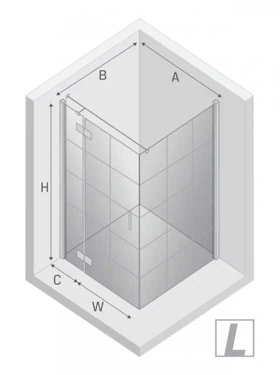 KABINA NEW RENOMA BLACK 1D KWADRATOWA L 90x90x195 CZYSTE 6mm ACTIVE SHIELD 2.0 WZÓR KRATKA WSP. RÓWNOLEGŁY