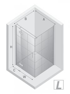 KABINA NEW RENOMA BLACK 1D PROSTOKĄTNA L 100x90x195 CZYSTE 6mm ACTIVE SHIELD 2.0 WZÓR KRATKA WSP. RÓWNOLEGŁY