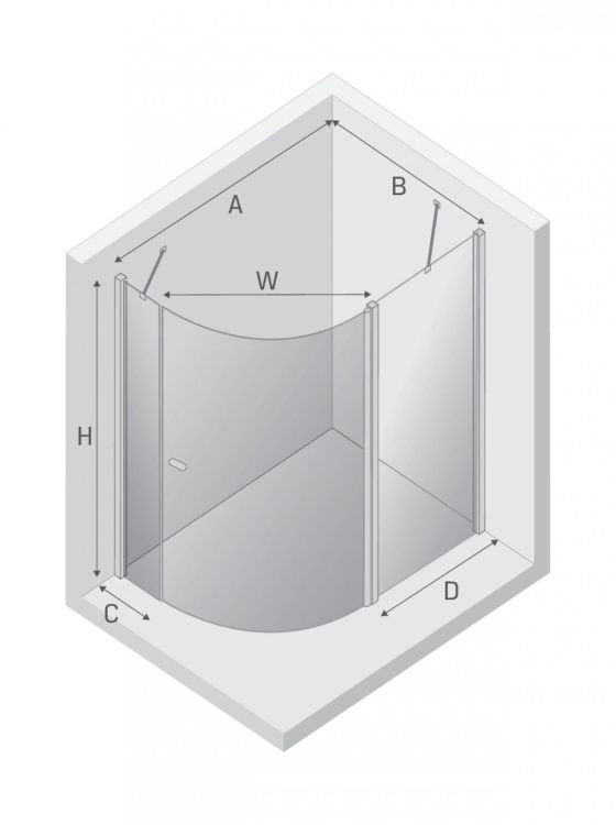 NZ2 KABINA NEW SOLEO 1D ASYMETRYCZNA U 120x85x195 CZYSTE 6mm ACTIVE SHIELD 2.0