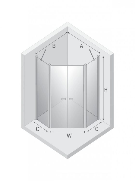 KABINA NEW SOLEO 2D PIĘCIOKĄTNA  90x90x195 CZYSTE 6mm ACTIVE SHIELD 2.0