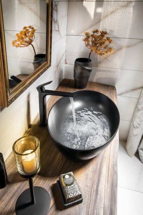 PURA umywalka ceramiczna nablatowa 60x42 cm, czarny mat