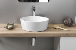 SAND umywalka ceramiczna nablatowa, średnica 40 cm, biały ExtraGlaze