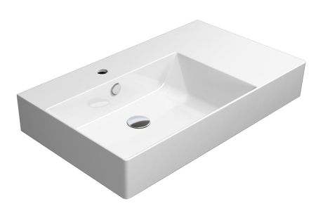 Przejdź do produktu KUBE X umywalka ceramiczna z półką 80x47 cm, prawa, biały ExtraGlaze