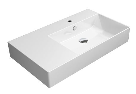 Przejdź do produktu KUBE X umywalka ceramiczna z półką 80x47 cm, lewa, biały ExtraGlaze