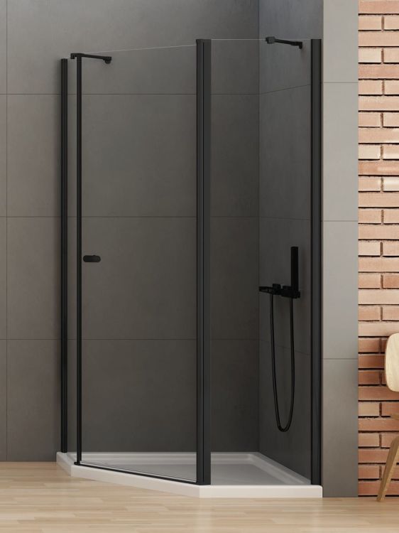 NZ2 KABINA NEW SOLEO BLACK 1D PIĘCIOKĄTNA ASYMETRYCZNA U 100x80x195 CZYSTE 6mm ACTIVE SHIELD 2.0 KOLUMNA NA KR. ŚCIANCE