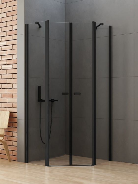 NZ2 KABINA NEW SOLEO BLACK 2D PIĘCIOKĄTNA  80x80x195 CZYSTE 6mm ACTIVE SHIELD 2.0