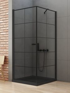 KABINA NEW SOLEO BLACK 1D KWADRATOWA L 90x90x195 CZYSTE 6mm ACTIVE SHIELD 2.0 WZÓR KRATKA
