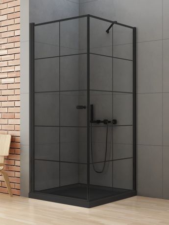 Przejdź do produktu KABINA NEW SOLEO BLACK 1D KWADRATOWA L 90x90x195 CZYSTE 6mm ACTIVE SHIELD 2.0 WZÓR KRATKA