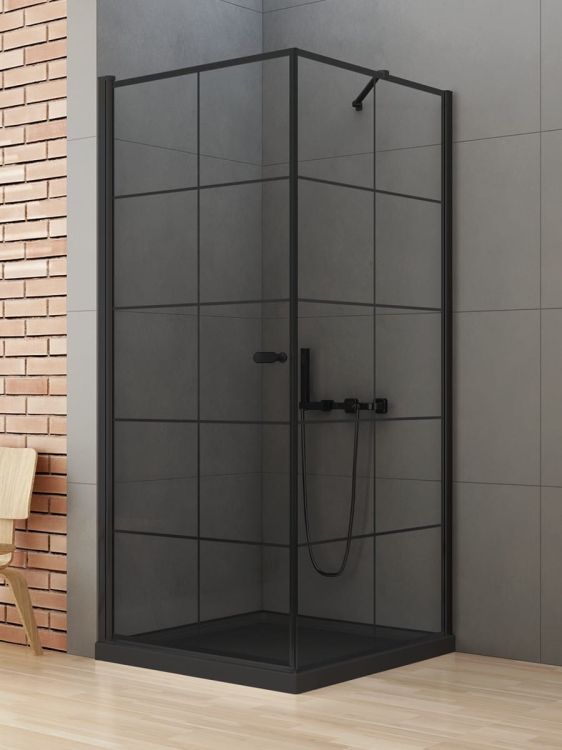 KABINA NEW SOLEO BLACK 1D KWADRATOWA L 90x90x195 CZYSTE 6mm ACTIVE SHIELD 2.0 WZÓR KRATKA