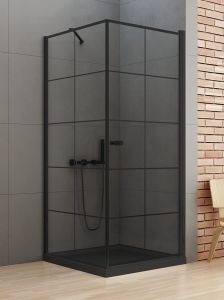 KABINA NEW SOLEO BLACK 1D KWADRATOWA P 90x90x195 CZYSTE 6mm ACTIVE SHIELD 2.0 WZÓR KRATKA