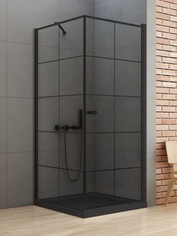 Przejdź do produktu KABINA NEW SOLEO BLACK 1D KWADRATOWA P 90x90x195 CZYSTE 6mm ACTIVE SHIELD 2.0 WZÓR KRATKA