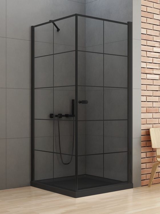 KABINA NEW SOLEO BLACK 1D KWADRATOWA P 90x90x195 CZYSTE 6mm ACTIVE SHIELD 2.0 WZÓR KRATKA