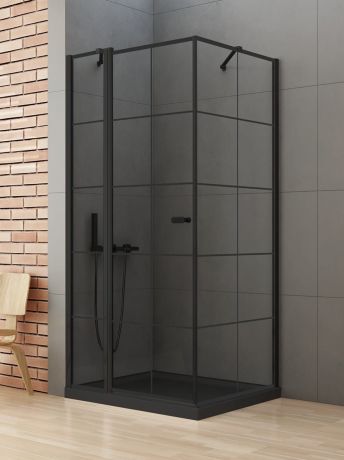 Przejdź do produktu KABINA NEW SOLEO BLACK 1D KWADRATOWA L 90x90x195 CZYSTE 6mm ACTIVE SHIELD 2.0 WZÓR KRATKA