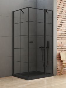 KABINA NEW SOLEO BLACK 1D KWADRATOWA P 90x90x195 CZYSTE 6mm ACTIVE SHIELD 2.0 WZÓR KRATKA