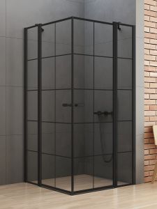 KABINA NEW SOLEO BLACK 2D KWADRATOWA  90x90x195 CZYSTE 6mm ACTIVE SHIELD 2.0 WZÓR KRATKA