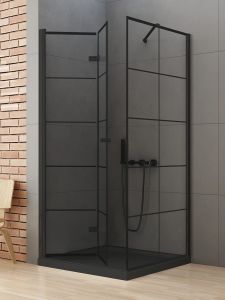 KABINA NEW SOLEO BLACK 1D KWADRATOWA L 90x90x195 CZYSTE 6mm ACTIVE SHIELD 2.0 WZÓR KRATKA