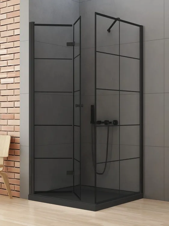 KABINA NEW SOLEO BLACK 1D KWADRATOWA L 90x90x195 CZYSTE 6mm ACTIVE SHIELD 2.0 WZÓR KRATKA