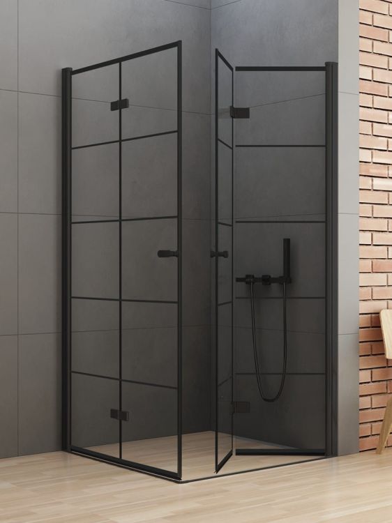 KABINA NEW SOLEO BLACK 2D KWADRATOWA U 80x80x195 CZYSTE 6mm ACTIVE SHIELD 2.0 WZÓR KRATKA