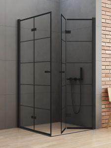 KABINA NEW SOLEO BLACK 2D PROSTOKĄTNA U 90x80x195 CZYSTE 6mm ACTIVE SHIELD 2.0 WZÓR KRATKA