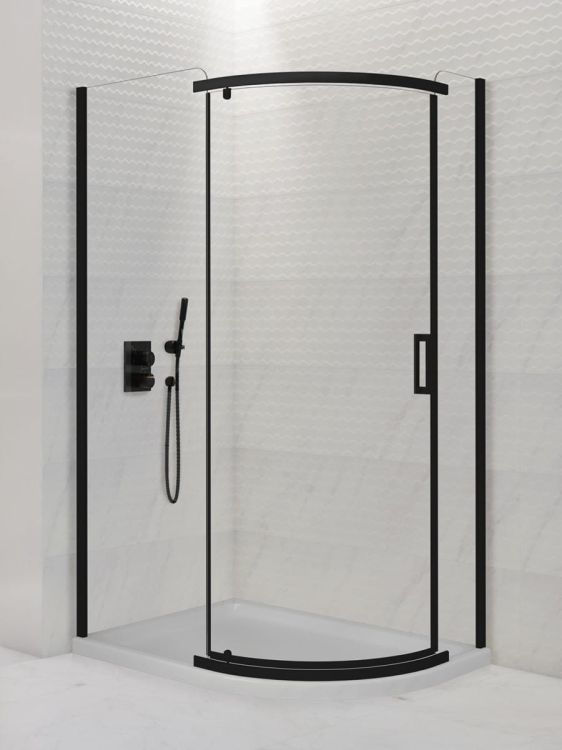 KABINA NEW KOMFORT BLACK 1D ASYMETRYCZNA U 100x80x195 CZYSTE 6mm ACTIVE SHIELD 2.0