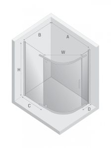 KABINA NEW KOMFORT BLACK 1D ASYMETRYCZNA U 100x80x195 CZYSTE 6mm ACTIVE SHIELD 2.0