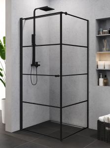 KABINA SUPERIA BLACK 1D KWADRATOWA L 90x90x195 CZYSTE 6mm ACTIVE SHIELD WZÓR PASY