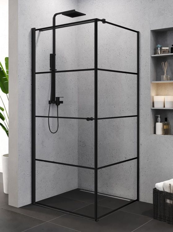 KABINA SUPERIA BLACK 1D KWADRATOWA L 90x90x195 CZYSTE 6mm ACTIVE SHIELD WZÓR PASY