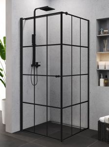 KABINA SUPERIA BLACK 1D KWADRATOWA L 90x90x195 CZYSTE 6mm ACTIVE SHIELD WZÓR KRATKA