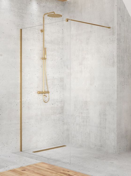 KABINA VELIO SATIN GOLD WALK-IN U 130x200 CZYSTE 8mm ACTIVE SHIELD