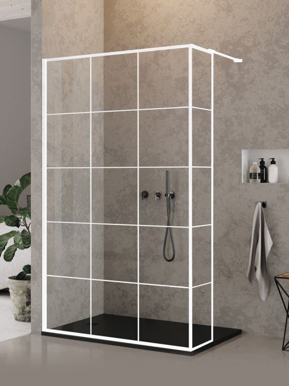 NZ6 KABINA NEW MODUS WHITE WALK-IN U 90x200 CZYSTE 8mm ACTIVE SHIELD 2.0 WZÓR KRATKA