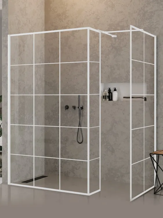 NZ6 KABINA NEW MODUS WHITE WALK-IN U 100x200 CZYSTE 8mm ACTIVE SHIELD 2.0 WZÓR KRATKA