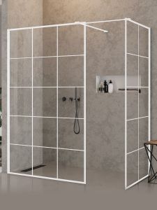 NZ6 KABINA NEW MODUS WHITE WALK-IN U 140x120x200 CZYSTE 8mm ACTIVE SHIELD 2.0 WZÓR KRATKA