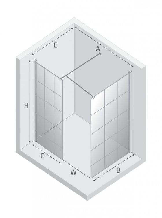 NZ6 KABINA NEW MODUS WHITE WALK-IN U 150x120x200 CZYSTE 8mm ACTIVE SHIELD 2.0 WZÓR KRATKA
