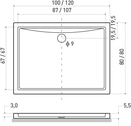 Brodzik prostokątny 100x80x5,5 cm Kerra Oskar 100