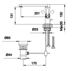 Bateria umywalkowa Kohlman Boxine QB105B chrom rys. tech.