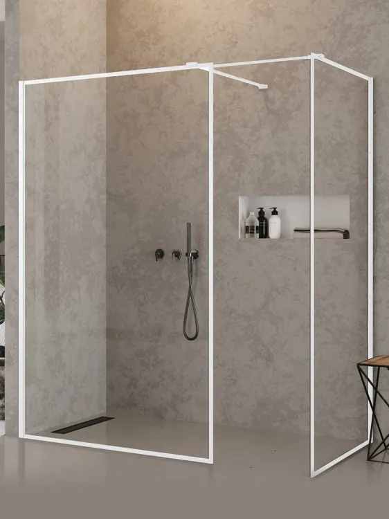 NZ6 KABINA NEW MODUS WHITE WALK-IN U 150x100x200 CZYSTE 8mm ACTIVE SHIELD 2.0 WZÓR RAMKA