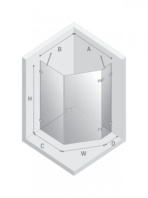 KABINA AVEXA 1D PIĘCIOKĄTNA ASYMETRYCZNA L 100x80x200 CZYSTE 6mm ACTIVE SHIELD 2.0 DRZWI PRAWE