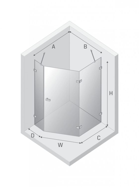 KABINA AVEXA BLACK 1D PIĘCIOKĄTNA ASYMETRYCZNA P 100x80x200 CZYSTE 6mm ACTIVE SHIELD 2.0 DRZWI PRAWE