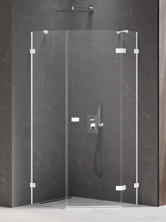 NZ2 KABINA AVEXA WHITE 1D PIĘCIOKĄTNA ASYMETRYCZNA L 100x80x200 CZYSTE 6mm ACTIVE SHIELD 2.0 DRZWI PRAWE
